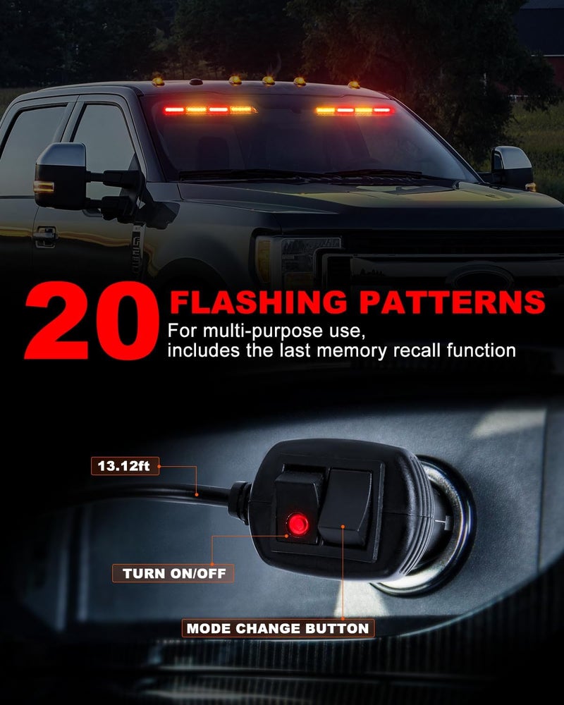 HLauto 6Z4J Emergency Dash Strobe Lights: 2x16.8 inch Red Amber Safety Lights, 48 LED Flashing Warning Hazard Interior Windshield Visor Traffic Light Bar for Trucks, Construction Vehicles - Image 4